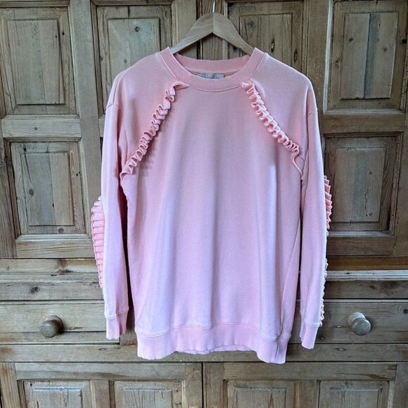 Philosophy Republic Clothing Small‎ Coral Orange Sweater Pink Crewneck Ruffle - Picture 1 of 11